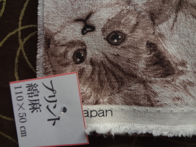 猫　総柄　オックス生地　綿麻　110x50cm　リアルな猫　かわいいよ　日本製　ハンドメイドに　送180_画像3