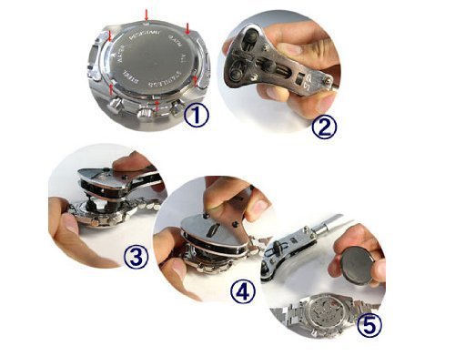 3点支持オープナー+時計固定台 防水式腕時計用　スクリューバック 18ビット 電池交換 裏蓋開閉工具 爪幅調整式 カバーケース外し修理ツール_画像5