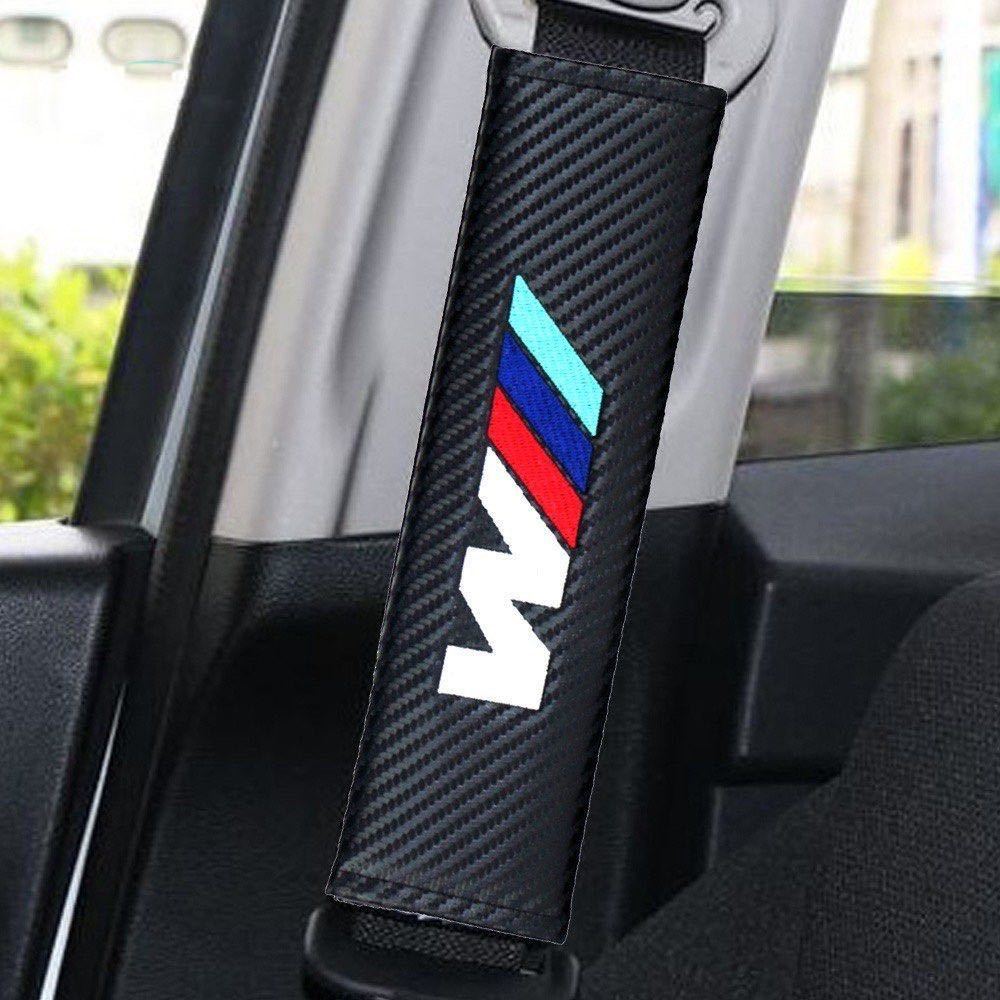 2個セット BMW Mスポーツ ビーエムダブリュー カーボンファイバー シートベルトパッド シートベルトカバー ショルダーパッド ロゴ刺繍 e2_画像5