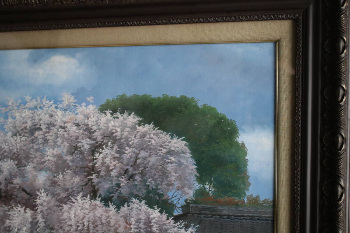 真作　山田繁夫「しだれ桜」風景画 油彩画 20号 在銘額装_画像9