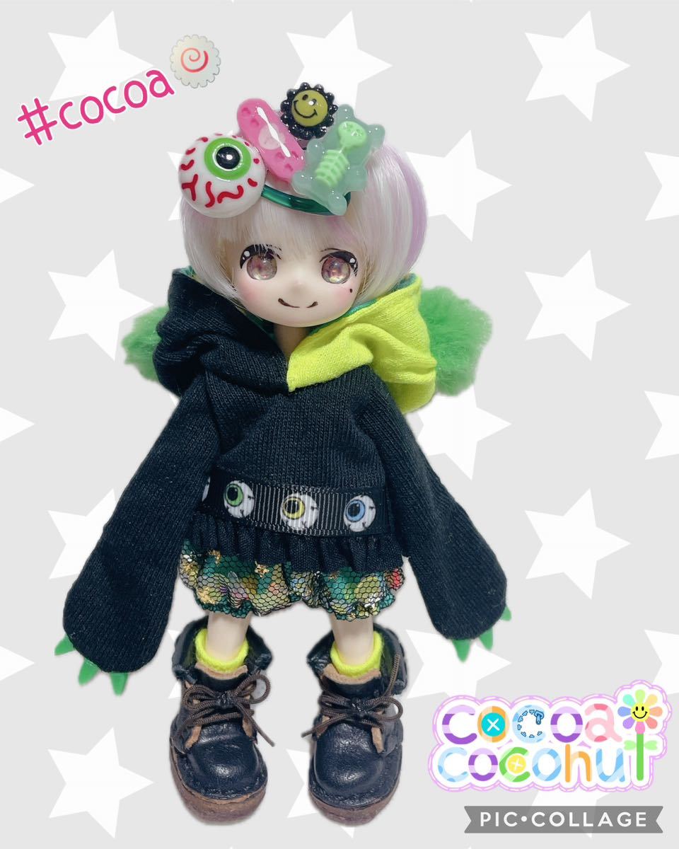 cocoa*C 1/12サイズ*オビツ11*ピコニーモ*着まわし*クマ耳パーカー*目玉*OFセット*イエロー_画像4