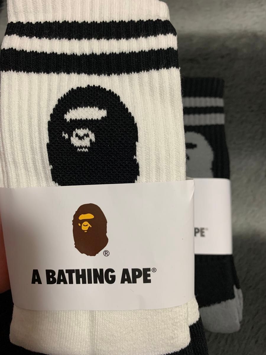 B APE アベイシングエイプ　メンズソックス　ボーダー柄　厚手スポーツソックス