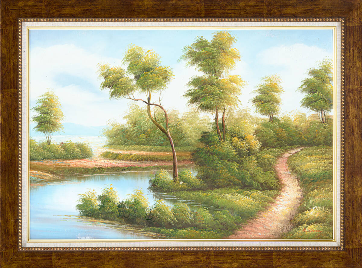 油絵 20号 バルビゾンの風景① 木製額縁付き 肉筆保証 外寸約860mm×632mm