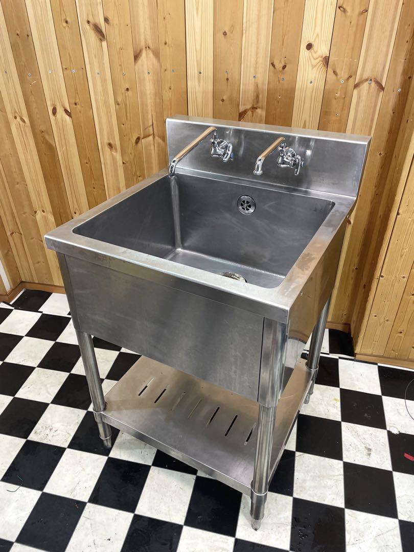 【岐阜六条江東直接引き取り大歓迎!】業務用シンク 600×600×960 蛇口2箇所 店舗用品 1層シンク 飲食店