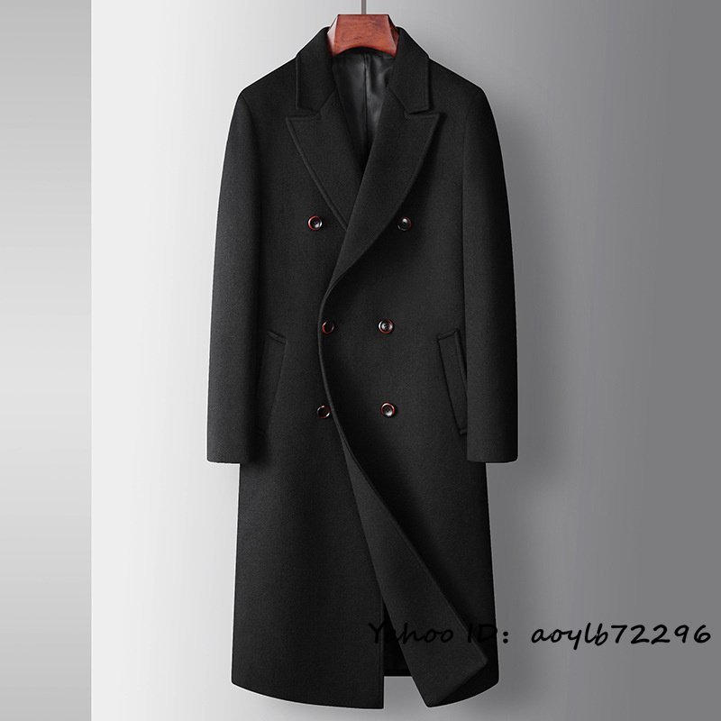 最高級 メンズコート カシミヤコート ビジネスコート 紳士 ロングコート 厚手ウール ダブルボタン チェスターコート アウター ブラック 2XL