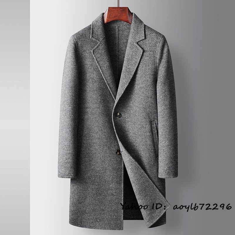 超美品 ビジネスコート メンズ ロングコート メンズコート セレブ*厚手 紳士 ウールコート アウター コート パーカ 最高級 グレー XL