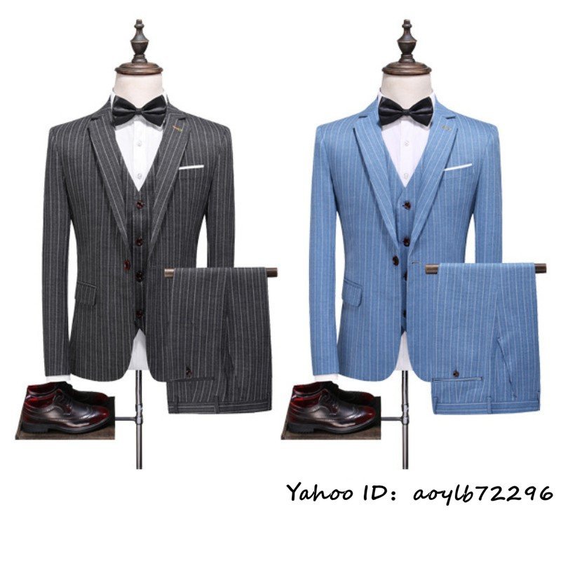 新品 ビジネススーツ メンズ スリーピース ストライブ柄 セットアップ 3点セット 細身 スリム 紳士服 結婚式 入学式 フォーマル ブルー XL_画像10