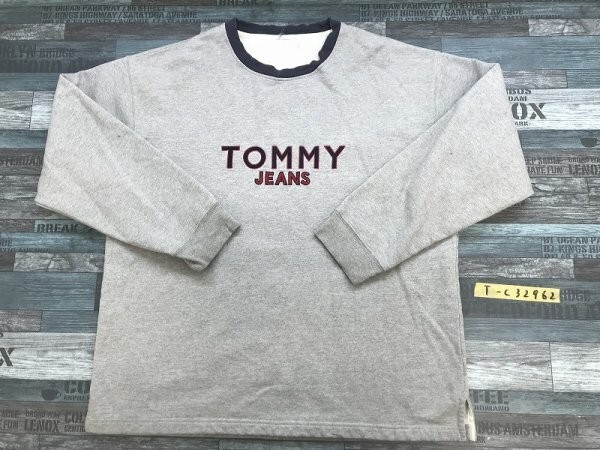 TOMMY JEANS トミージーンズ メンズ ロゴ刺繍 裏起毛 プルオーバー トレーナー 杢グレー_画像1
