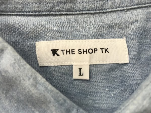 THE SHOP TK タケオキクチ メンズ ポケット付き ボタンダウン ライン切り替え シャンブレーシャツ L 青紺_画像2