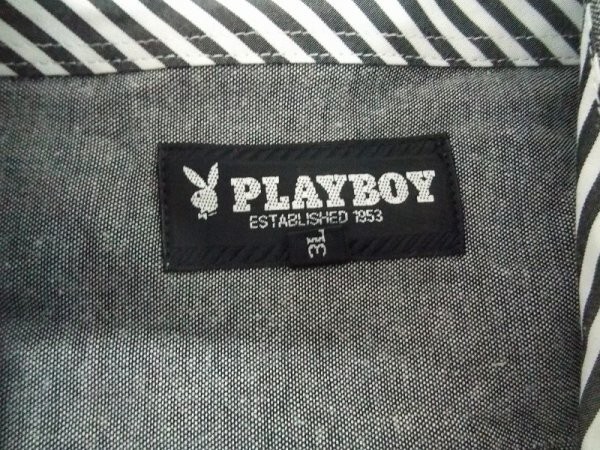 PLAYBOY プレイボーイ メンズ ボタンダウン 胸ポケット付き 長袖シャツ 大きいサイズ 3L グレーの画像2