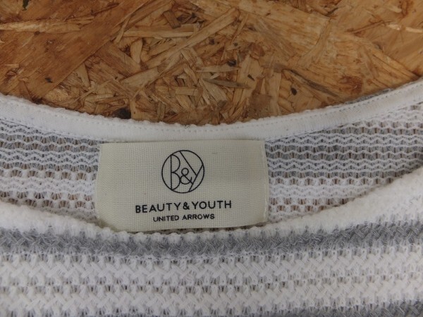 BEAUTY&YOUTH UNITED ARROWS ユナイテッドアローズ レディース 日本製 ボーダー ボートネック ニットカットソー グレー白_画像2