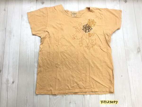 CRAZY SHIRT レディース 花刺繍 コットン 半袖Tシャツ M オレンジ_画像1