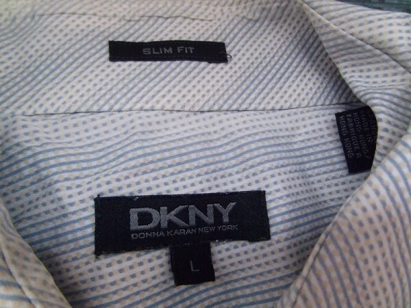 DKNY Donna Karan мужской тонкий Fit общий рисунок рубашка с длинным рукавом L белый бледно-голубой бежевый 