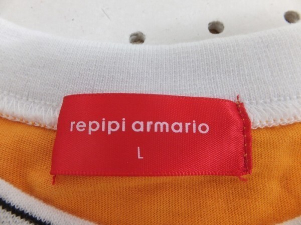 repipi armario レピピアルマリオ キッズ 英字ロゴ刺繍 フレンチスリーブ Tシャツ L オレンジ黒白の画像2