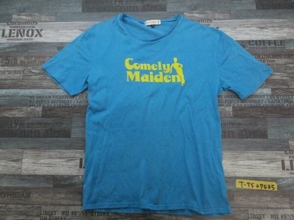 KLEIN PLUS HOMME クランプリュス メンズ Comely Maiden プリント半袖Tシャツ 48 青黄色_画像1