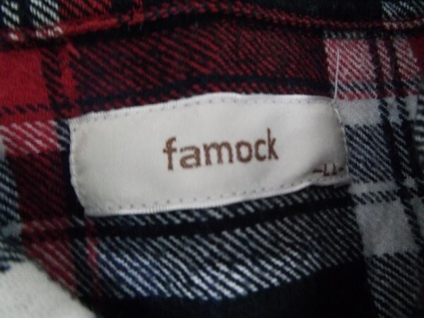 famock メンズ チェック柄 長袖シャツ 大きいサイズ LL 黒赤_画像2