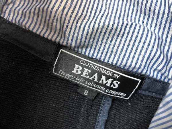 BEAMS ビームス メンズ 裏起毛 比翼ジップ スウェットパーカー S ネイビー_画像2