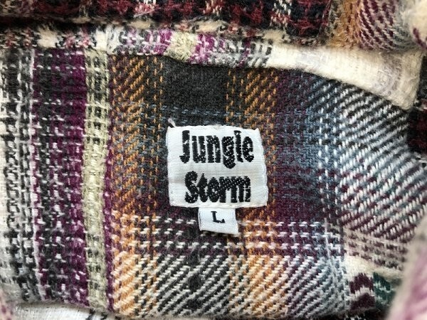 JUNGLE STORM ジャングルストーム メンズ チェック パッチワーク風 ニットシャツジャケット L 赤_画像2