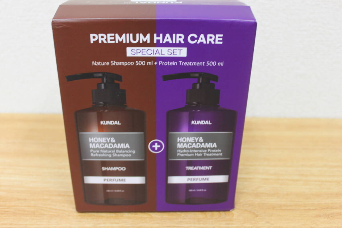 〇未使用 保管品 KUNDAL クンダル PREMIUM HAIR CARE プレミアムヘアケア HONEY＆MACADAMIA シャンプー トリートメント/激安1円スタート_画像1