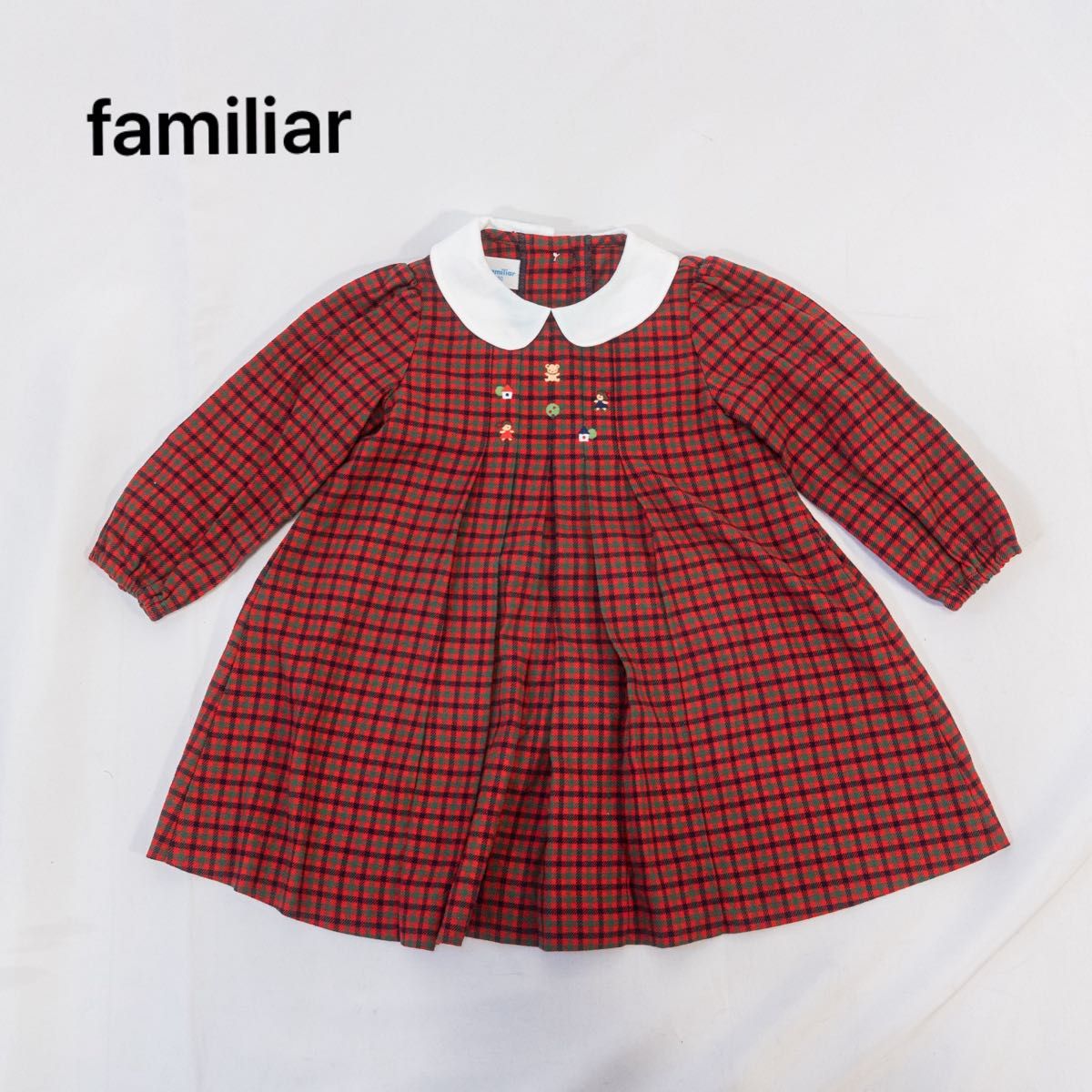 極美品　familiar ファミリア　長袖ワンピース　赤チェック　80サイズ