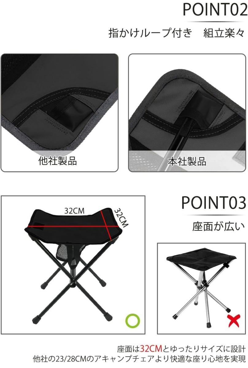 アウトドアチェア 折りたたみ椅子 キャンプイス コンパクト 超軽量 耐荷重100kg HADUKI ブラック 2脚セット_画像4