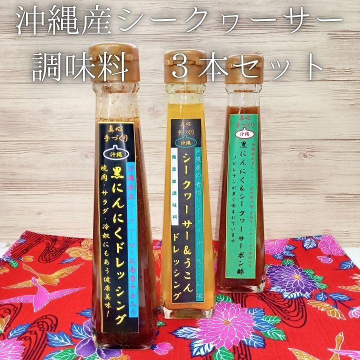 沖縄県産 シークヮーサー 調味料 ドレッシング ポン酢 120ml x 3本  お土産 沖縄