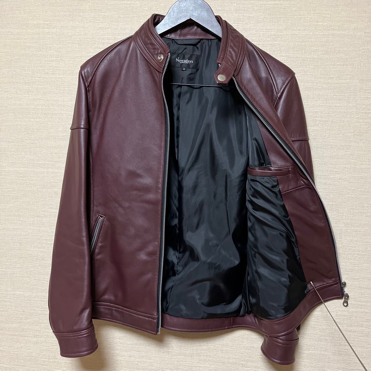 Nowadays ライダースジャケット L ラムレザー ワインレッド 赤茶 Nowadays ライダースジャケット L ラムレザー ワインレッド 赤茶