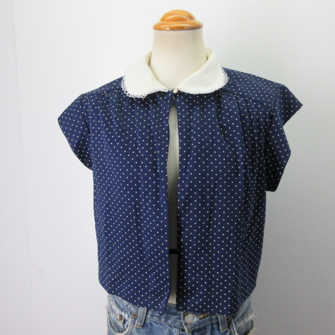 Sears Vintage рубашка темно-синий полька-дот ребенок женский America б/у одежда sy363