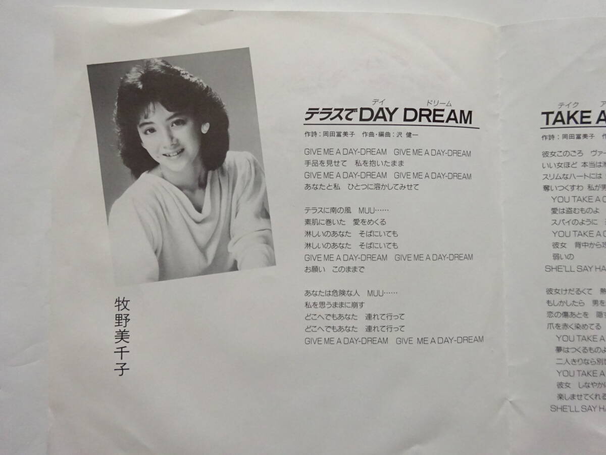 牧野美千子　シングルレコード「テラスでDAY DREAM／TAKE A CHANCE」東芝EMI TP-17752_画像3