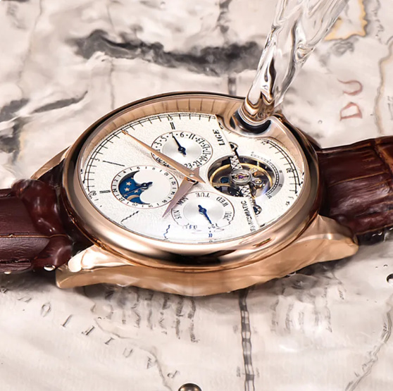 Lige クラシック レトロ メンズウォッチ 機械式 自動巻き 腕時計 トゥールビヨン 時計 本革 防水 ミリタリーの画像4