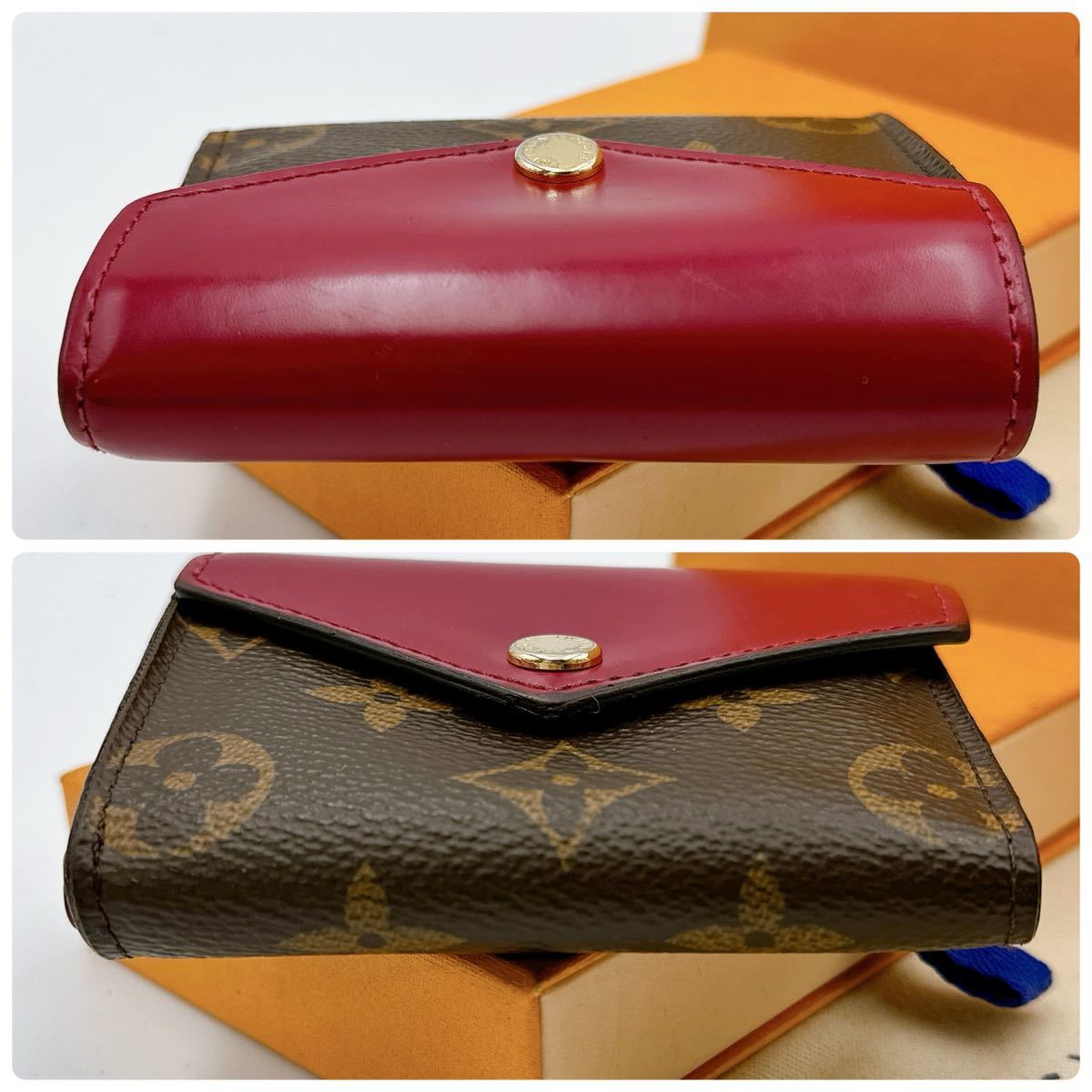 A2491【極美品】LOUIS VUITTON ルイヴィトン モノグラム ポルトフォイユ ゾエ 三つ折り財布　フューシャ　ウォレット　M62932/TS4188_画像4