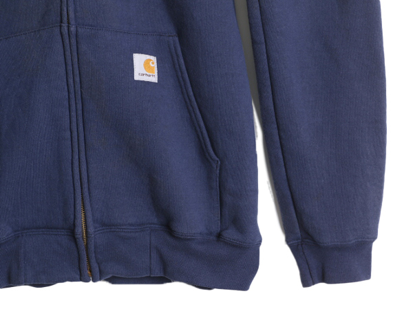 US企画 カーハート フルジップ スウェット フード パーカー メンズ L CARHARTT トレーナー 裏起毛 スエット ジップアップ ワンポイント 紺_画像3