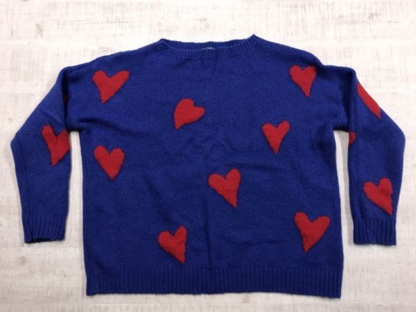  Benetton United Colors of Benetton Heart total pattern fwa Moco mochi mochi knitted boat neck wool . sweater pull over lady's XS