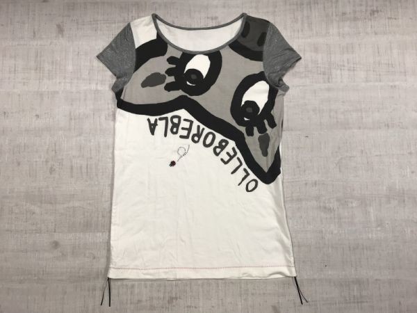 オレボレブラ OLEBOREBLA アルベロベロ ALBEROBELLO ラメ ビーズ サイドシャーリング 半袖Tシャツ トップス レディース 白の画像1