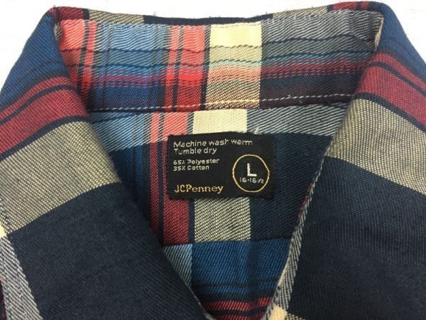 ジェイシーペニー JC Penney 70s ビンテージ オールド アメカジ 古着 両胸ポケット 長袖チェックシャツ メンズ L_画像2