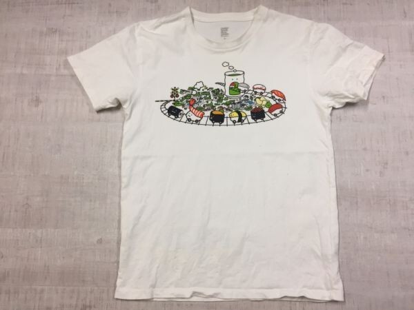 Design Tshirts Store graniph グラニフ スシトレイン お寿司 半袖Tシャツ カットソー レディース M 白_画像1