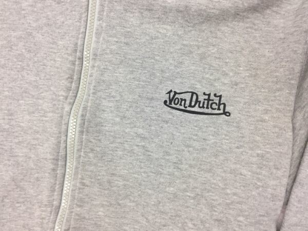 ボンダッチ VonDutch Y2K 00's 古着 アメカジ ストリート ロゴプリント ジップアップ スウェットパーカー メンズ M ライトグレーの画像2