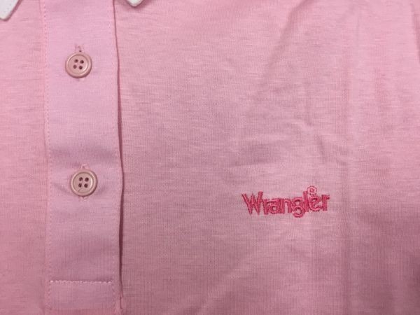 ラングラー Wrangler アメカジ 90s オールド レトロ 古着 ロゴ刺繍 クレリックカラー 半袖ポロシャツ メンズ ピンク_画像3