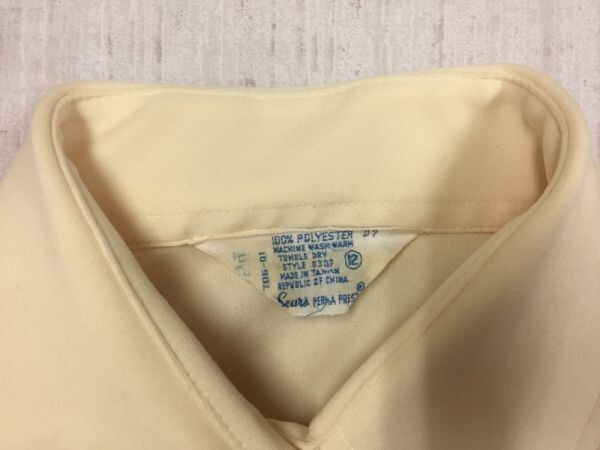 シアーズ Sears オールド レトロ 90s 古着 ロングポイントカラー 半袖ポリシャツ ブラウス レディース 台湾製 12号 黄色_画像2