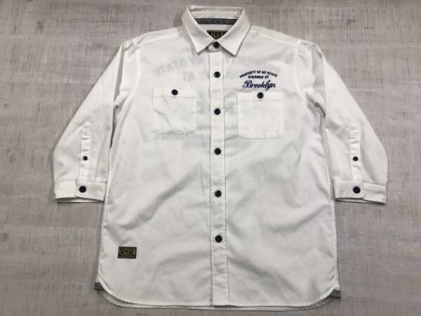 イルズ ILLS アメカジ ストリート ヒップホップ HIPHOP 西海岸 バックプリント有り 七分袖シャツ メンズ L 白の画像1