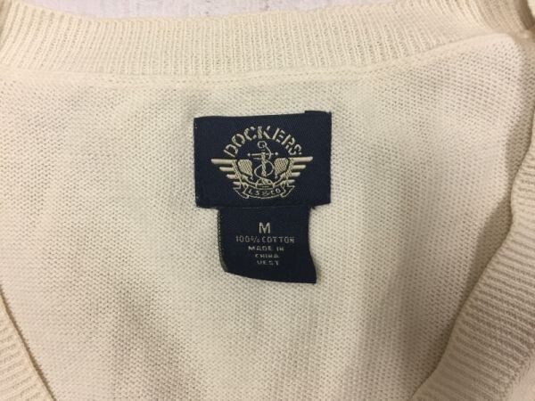 ドッカーズ DOCKERS オールド レトロ トラッド アメカジ 古着 ロゴ刺繍 コットンニット ベスト メンズ 綿100% M オフホワイト_画像2