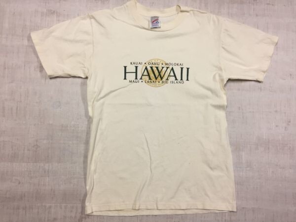 ジャージーズ JERZEES製 USA製 アメカジ ハワイ HAWAII KAUAI OAHU MAUI お土産 スーベニア 半袖Tシャツ メンズ M 生成り_画像1