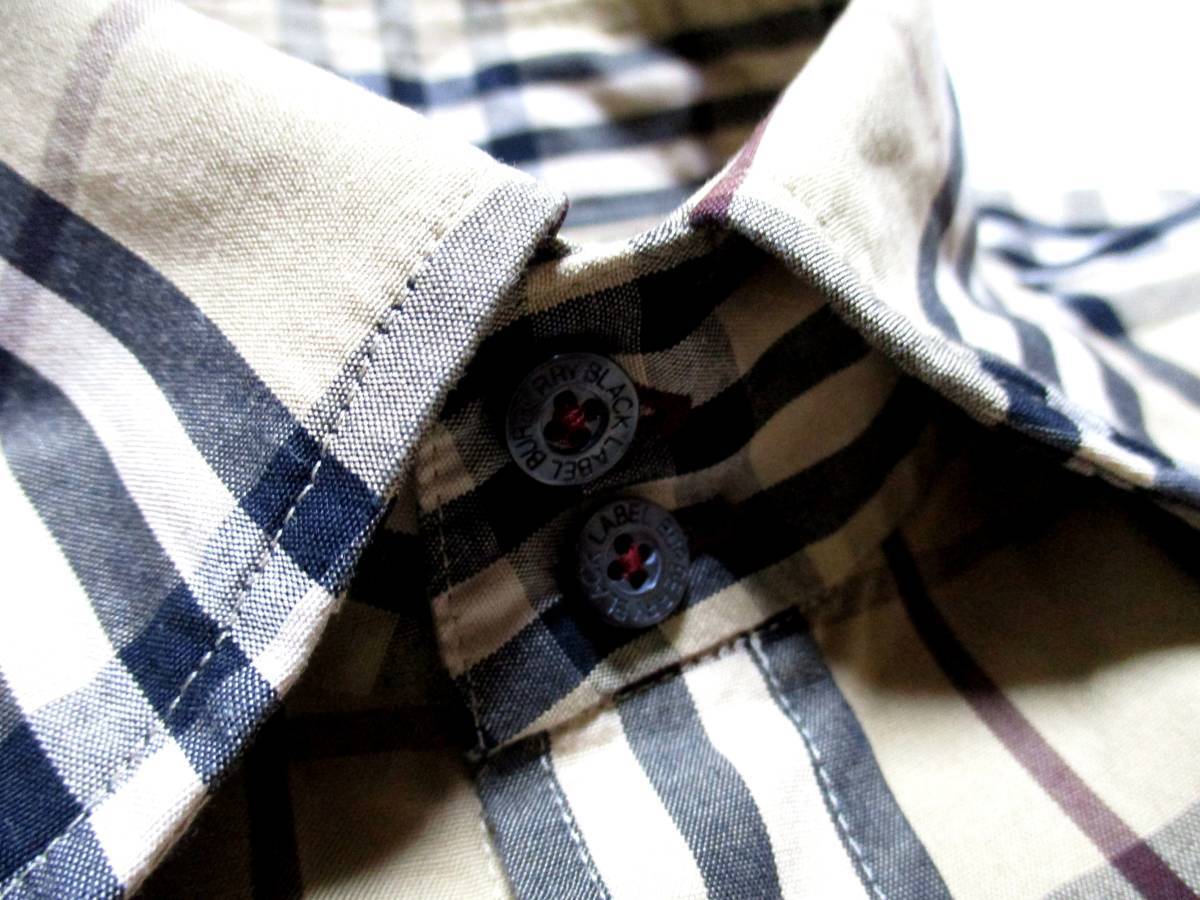 極美品 バーバリーブラックレーベル エンジホース刺繍 ノバチェックデザイン ボタンダウンシャツ 日本製 サイズ M(2)