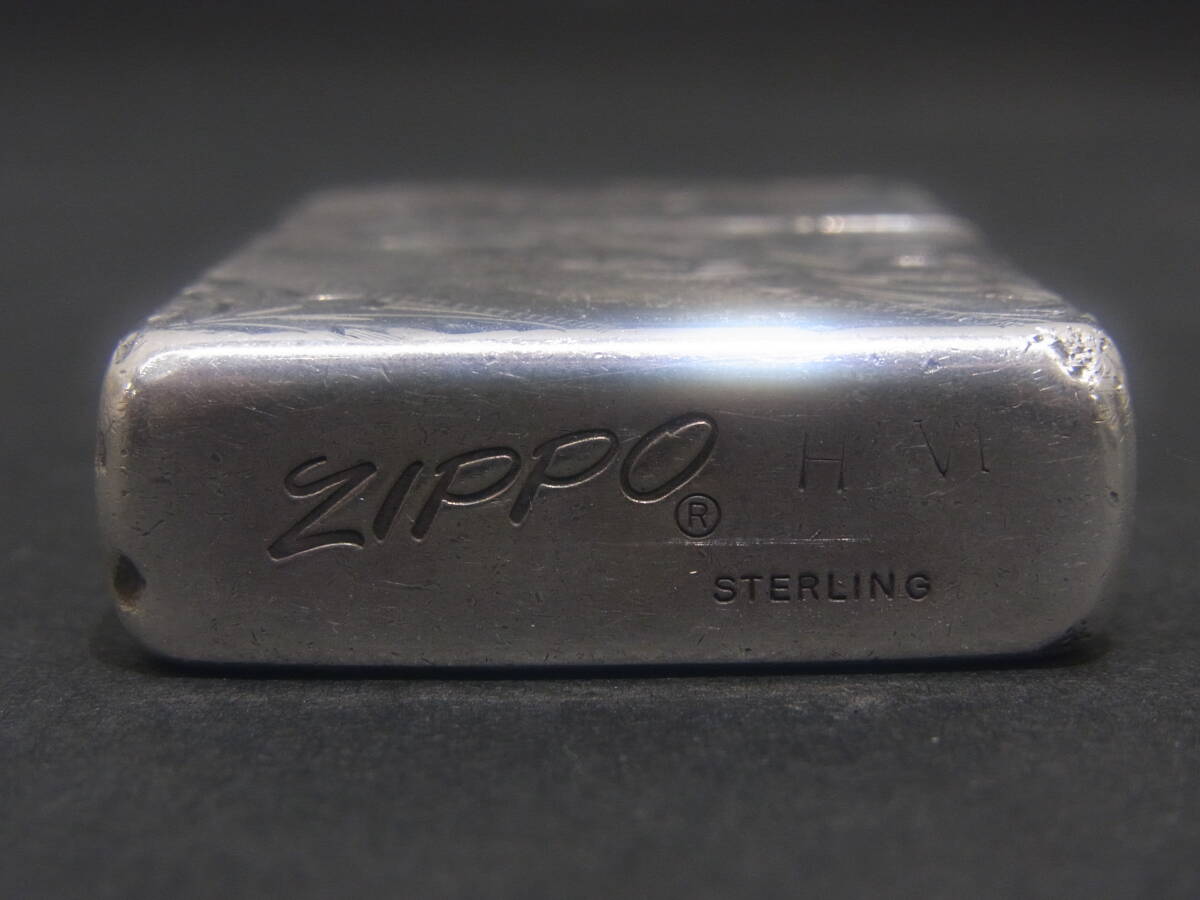 ZZ43 マニア必見 日本加工 希少 Zippo STERLING Silver 1980年代後半 スターリング 筆記体 旧ロゴ 唐草 文様 ライター コレクション ジッポ_画像7