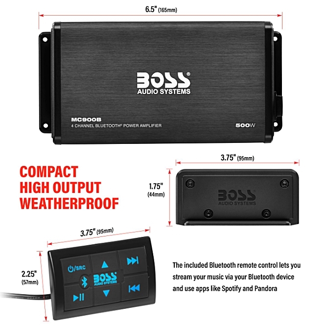 【新品・送料無料】 BOSS 500W 防水マリンオーディオ Bluetooth アンプ マリンデッキ 水上バイク マリンジェット ジェットスキーの画像3