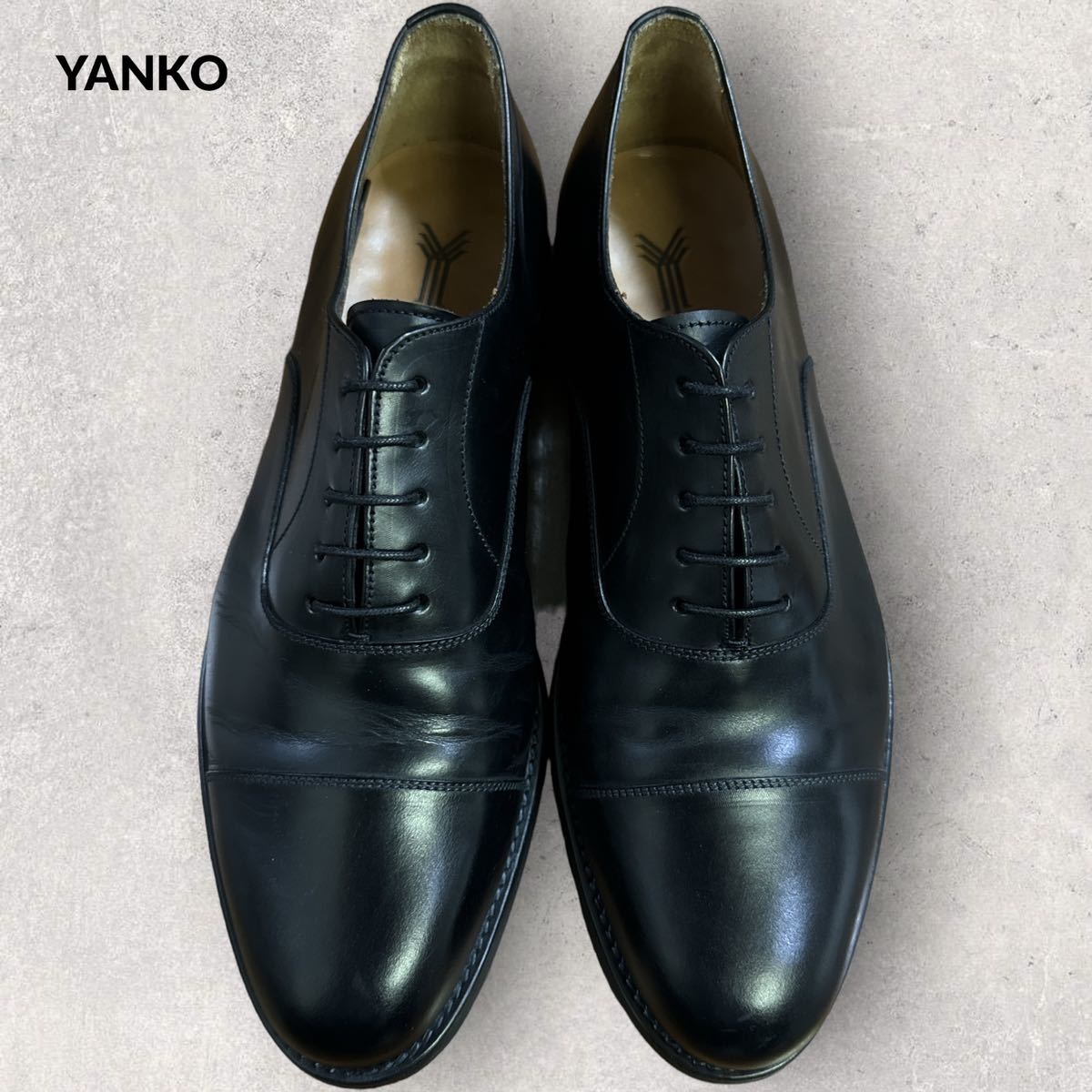YANKO キャップトゥ ストレートチップ レザー ドレスシューズ UK8 ブラック ビジネスシューズ