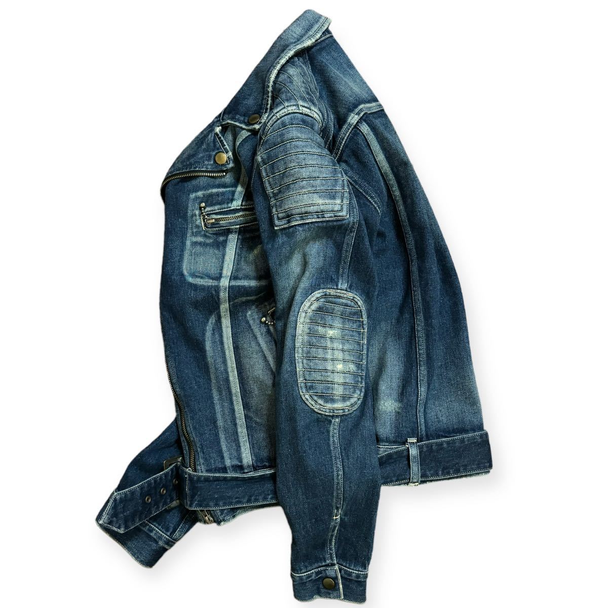 glamb грамм 13ss 10 anniversary commemoration Colts denim riders индиго Denim байкерская куртка USED обработка размер 1 ремень есть 