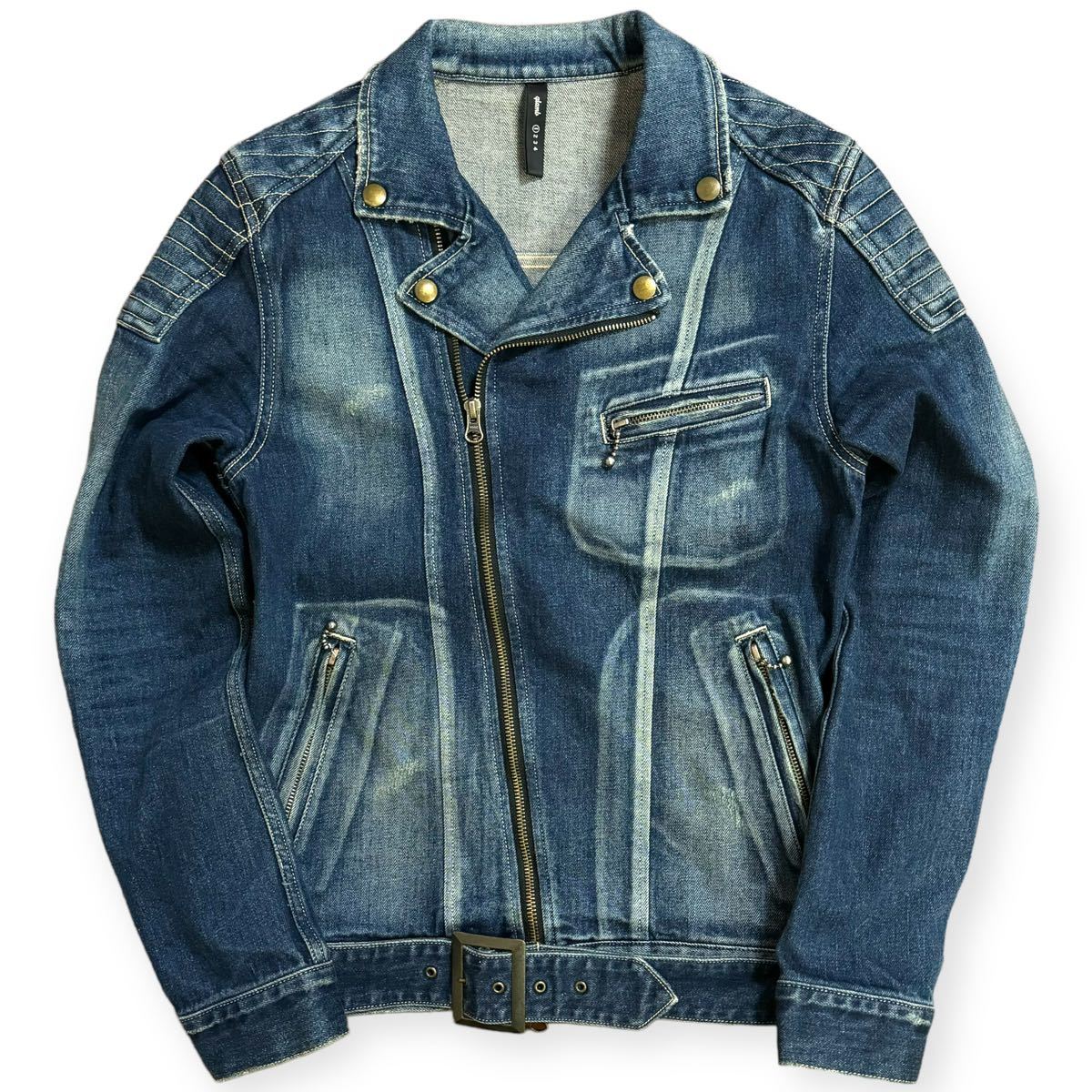 glamb грамм 13ss 10 anniversary commemoration Colts denim riders индиго Denim байкерская куртка USED обработка размер 1 ремень есть 