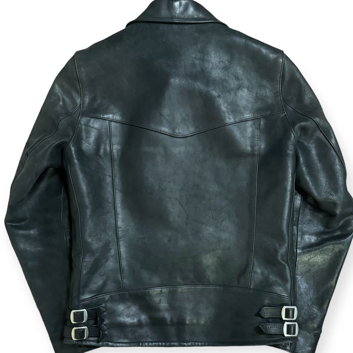 定価15万 Lost Control 12AW 羊革 レザー Sheepskin Mortorcycle JKT モーターサイクル ダブルライダースジャケット ブラック サイズ1_画像2