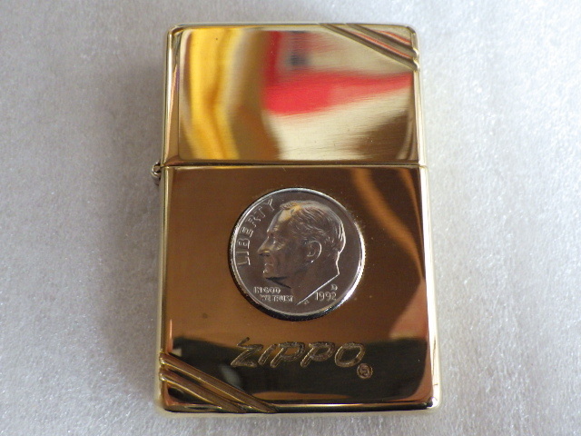 未使用 ZIPPO 1937 REPLICA SOLID BRASS liberty coin ソリッドブラス ダイアゴナルライン USA製 1992年製 デッド ｚ020618_画像2